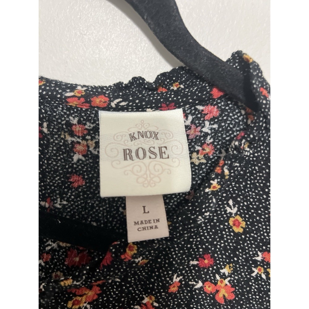 Knox Rose Women's Dark Floral Top Size L Peasant Long Sleeve Black Red Lace - Picture 9 of 16